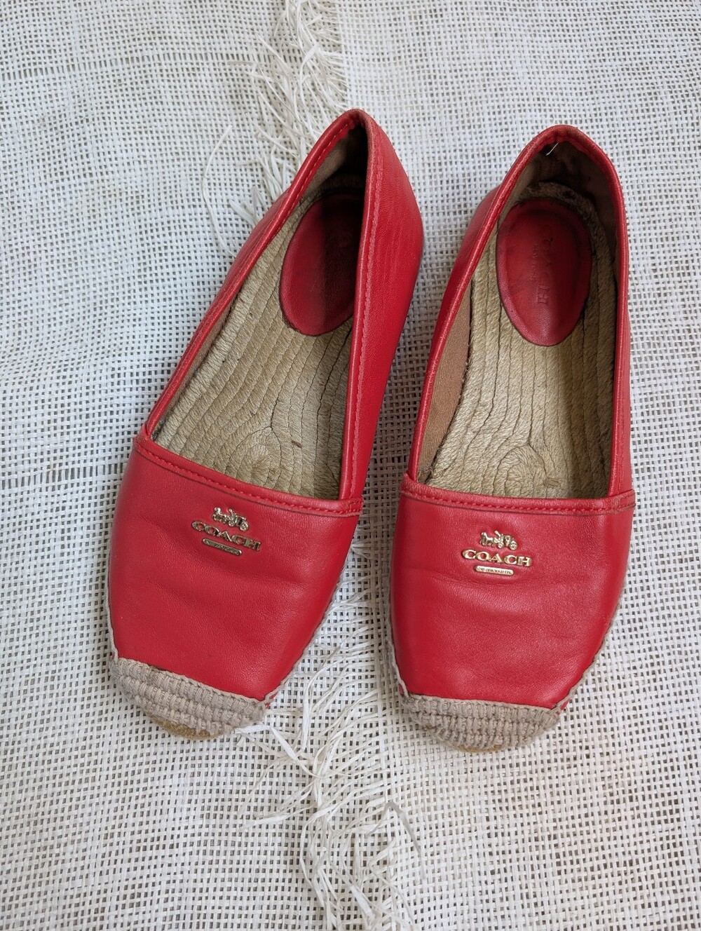 Coach Women's Red Leather Espadrille Flats